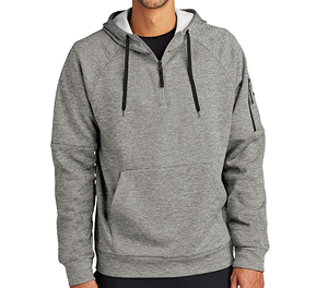 Men's Gray Raglan Sleeve Half Zip Hoodie With Front Pocket And Side Zipper Regular Fit Casual Wear Autumn Style - Product Image 1