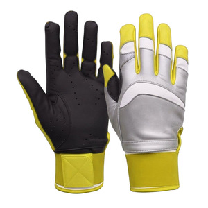 Gants de frappeur de baseball en cuir véritable jaune et argenté SAAR INDUSTRIES, personnalisés, en cuir Cabretta, antidérapants, avec fermeture auto-agrippante, vente en gros - Product Image 2