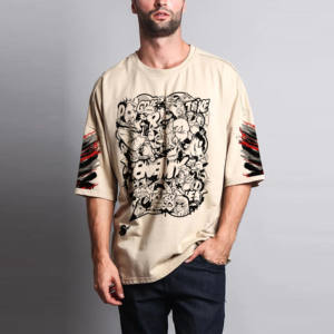 T-shirt personnalisé d'hiver pour homme, faible MOQ, 100% coton 220 GSM, délavé à l'acide, coupe oversize, effet vieilli, écologique - Product Image 1