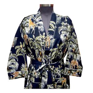 Kimono de Algodón para Mujer, Cuello en V, Cierre con Cinturón, Largo Completo, Suave y Transpirable, Estampado, para Playa o Hotel - Product Image 3