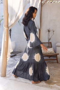 Nouvelle robe longue maxi décontractée pour femmes, vacances d'été 2024, style bohème, à fleurs, col en V, coupe évasée, 100% coton, écologique, respirante - Product Image 3