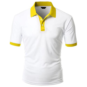 Chemise Homme Blanche Unie à Col et Poignets Jaunes, Manches Courtes, Décontractée, en Coton Tricoté, Tissu Oxford Respirant - Product Image 1