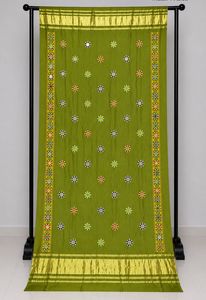 Semi Gajji Dupatta With Original Mirror Work Lagadi Patta Border Traditional Ethnic <b>Wedding</b> Festival Party Wear - Product Image 2