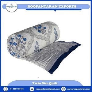 Edredón Reversible de Algodón con Estampado Floral Azul Clásico, Tamaño Individual, Fabricado en India, para el Hogar - Product Image 2
