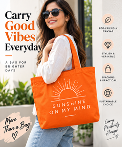 Bolsa de Lona Naranja AMANI Sunshine on My Mind con Estampado Minimalista para Compras de Verano, Bengala Occidental - Product Image 5
