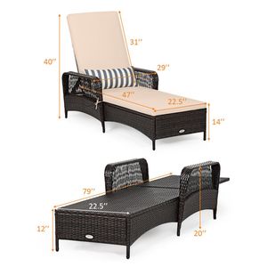 Lettino da Giardino Regolabile a 6 Posizioni in Vimini PE Marrone 200,66 x 73,66 cm con Cuscino Beige, Capacità 400 Libbre, Reclinabile da Esterno Robusto - Product Image 2