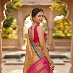 Regal Gold <b>Tissue</b> Silk Saree with Shimmering Zari Elegance | Traditional <b>Wedding</b> Diwali & Party Statement Saree - Product Image 3