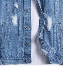 Veste en jean décontractée pour homme, délavée, déchirée, à col rabattu, coupe classique, style streetwear d'automne - Product Image 6