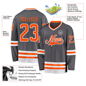 Maillot de hockey sur glace personnalisé unisexe bleu clair marine jaune, impression par sublimation, col en V, manches longues, évacuation de l'humidité, respirant, anti-UV - Product Image 6