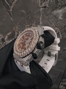 Reloj de Pulsera para Hombre, Estilo Urbano, Mecánico, con Correa de 16 mm, Esfera Blanca Semi-escarchada, Diamantes Moissanite VVS, Acero Inoxidable, Hecho a Mano y Personalizado - Product Image 4