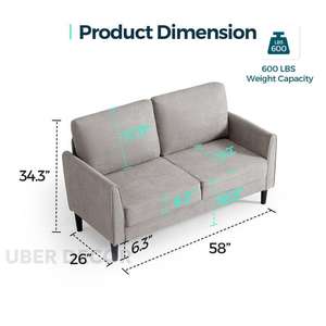 โซฟาหุ้มเบาะแบบปรับแต่งได้ Velro ขนาด 58 นิ้ว สไตล์ร่วมสมัย สำหรับห้องนั่งเล่นขนาดเล็ก น้ำหนัก 1000 กรัม โดย Uber Decor - Product Image 2