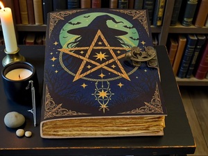 Herb Heritage Witchcraft Gothic Magic Leather Journal | Blank Spell <b>Book</b> & <b>Pagan</b> Wiccan Notebook | Handmade Blue Grimoire Gift - Product Image 5