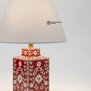 Premium <b>Red</b> Bone Inlay Bedside <b>Lamp</b> Square Base Floral Inlay Luxury <b>Lighting</b> - Product Image 3