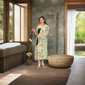 Bata de algodón elegante estampada para mujer, manga media, con lazo frontal, de longitud completa, de secado rápido, estilo kimono romántico, regalo de Navidad - Product Image 2