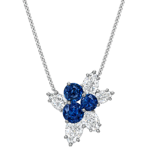 Collar con colgante de flor con zafiro y diamante talla pera en oro de 18K chapado en rodio para mujer, joyería de lujo para boda - Product Image 2