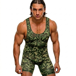 Maillot de lutte camouflage pour homme, sans manches, ajusté, anti-humidité, imprimé par sublimation, taille élastique - Product Image 1