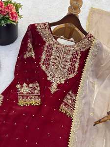 Ensemble de paillettes indiennes brodées Sharara Gharara Kurti de créateur pakistanais vêtements ethniques 3 pièces ensemble Georgette robe ethnique prête à l'emploi - Product Image 2