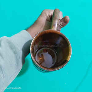 Handmade Wooden <b>Mug</b> With Handle Natural Brown Finish <b>Heat</b> Resistant For Coffee Tea Home Use - Product Image 4