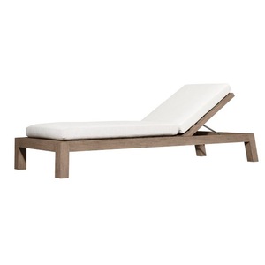 Tumbona Moderna de Teca con Cojín de Poliéster Blanco, Respaldo Ajustable, Muebles de Patio para Exteriores - Product Image 5