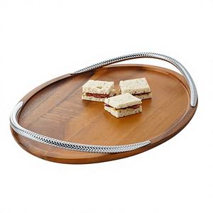 Bandeja de Servir de Madera Hecha a Mano con Soporte Metálico Ecológico, Tamaño Personalizado, Decorativa Floral para el Hogar, Almacenamiento y Servicio Directo de Alimentos - Product Image 3