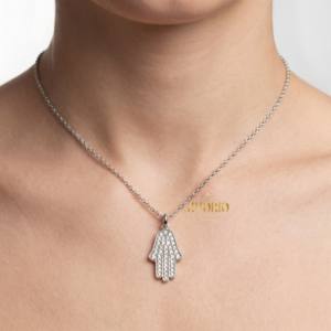 Stylish Luxury Hamsa Hand Diamond Pendant Necklace Women 925 Sterling Silver <b>Jewelry</b> Daily Wear Wedding Engagement Party Gifting - Product Image 5