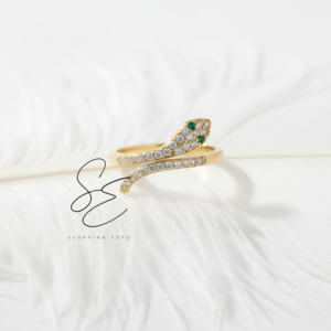 Anillo de Serpiente Chapado en Oro de 18K, Ajustable, con Ojos Verdes, de Acero Inoxidable, Impermeable, para Mujer, Hipoalergénico - Product Image 4