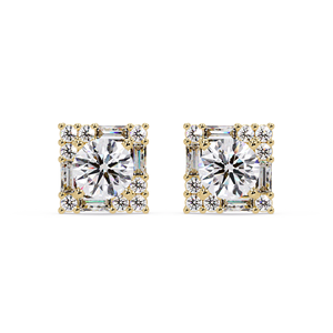 Pendientes de Lujo con Diamantes Cultivados en Laboratorio, Diseño Baguette Halo Cluster, Oro Puro de 14K, Joyería Fina para Mujer - Product Image 1