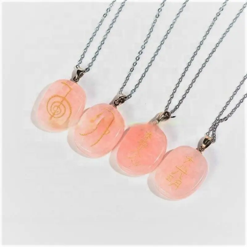 Reiki Kalung Batu Alam Kuarsa Rose Quartz, Liontin Jimat Hiasan Energi Kristal Kuarsa Liontin Chakra