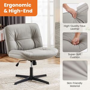 Sedia da Ufficio Senza Braccioli con Gambe Incrociate, Seduta Larga, Girevole, Regolabile in Altezza, Senza Ruote, Confortevole - Product Image 2