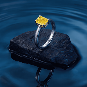 Anillo de Compromiso Solitario con Diamante Amarillo Cultivado en Laboratorio, Corte Radiante, Oro Blanco, Anillo de Promesa, Joyería Fina Minimalista para Novia, Regalo - Product Image 2