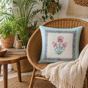 Stylish Floral Hand <b>Block</b> Printed Cushion Cover Cotton Decorative Sofa Pillow Cover for Interior Decor - Product Image 1
