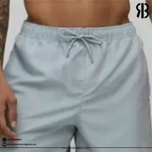 High Quality Men's Light <b>Blue</b> Solid Board Shorts Quick Dry Drawstring Casual Swimwear Short Length Mid Waist Polyester Shorts - Product Image 4
