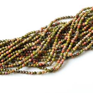 Natural Red Unakite Micro Faceted Round Beads 2MM Tiny Unakite Beads For Jewelry Making Wholesale Diamond Cut Faceted Loose Bead - Product Image 3