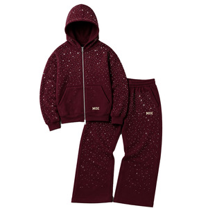 Ensembles de sweats à capuche zippés oversize basiques avec strass, logo brodé personnalisé, vente en gros, fabricant, sweats à capuche et joggers en coton pour hommes - Product Image 3