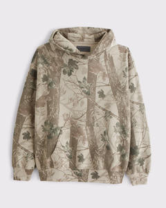 Sweat-shirt à capuche surdimensionné vintage pour homme, imprimé feuilles d'automne, en polyester tricoté, pull décontracté avec poche, coupe classique - Product Image 3