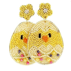 Felt Back Seed Beaded Trendy Unisex Easter Egg <b>Sequin</b> Dangle Pastel Embroidery Handmade Beaded Jewelry BY MULTI CRAFT - Product Image 2