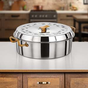 Nordic Stainless Steel Food <b>Warmer</b> with Wooden Handles & <b>Legs</b> Insulated Serving Pot Ramadan Buffet Hotel Catering Chafing Dish - Product Image 4