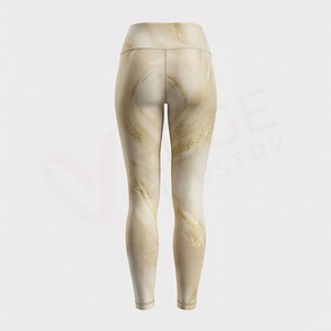 Leggings de yoga taille haute pleine longueur avec imprimé marbré doré, en Spandex et Nylon, design sans couture - Product Image 2