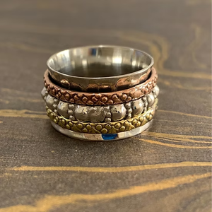 Vintage Sterling <b>Silver</b> Triple <b>Spinner</b> Band <b>Ring</b> Textured Dot Meditation Anxiety Relief Jewelry for Men Women - Product Image 2
