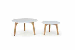 Ensemble de table basse ronde minimaliste avec pieds en bois et plateau blanc, mobilier d'extérieur - Product Image 4
