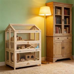 กรงสัตว์เลี้ยงขนาดเล็ก กรงแฮมสเตอร์ไม้สำหรับสัตว์เลี้ยง - Product Image 1