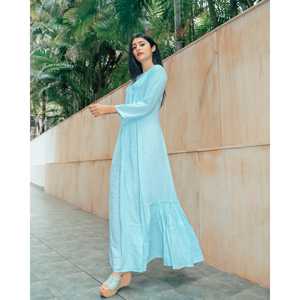 Vestido de Algodón Azul Pastel, Transpirable y de Estilo Simple, con Cintura Elástica, Silueta Holgada, Talla XS, para Ocasiones Diarias - Product Image 6