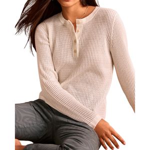Haut à manches longues pour femme, coupe classique, motif tricoté décontracté, col rond, 100 % coton - Product Image 1