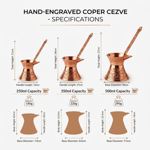 Cezve en cuivre pur fait main, style calice évasé, gravée, avec longue bec et poignée plate en métal gravé, pour café turc et Briki grec - Product Image 6