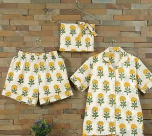 Conjunto de Pijama de Algodón Casual para Mujer, Estampado Floral Sólido, Hecho a Mano, Manga Larga, Cuello en V, Cierre de Botones, Bordado a Máquina, Primavera - Product Image 2