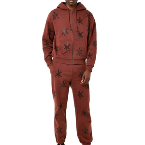 Men's Red Star Print Tracksuit <b>Hoodie</b> Full Zipper Sweatshirt With Side Pockets Casual Autumn Wear 100% Cotton Regular Fit - Product Image 1