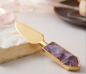 Gold <b>Cheese</b> <b>Knife</b> <b>Set</b> With Amethyst Stone Handle Stainless Steel Blades Handcrafted For Elegant Table Use And Wedding Use - Product Image 3