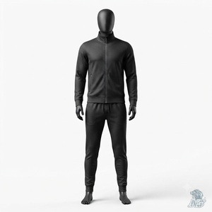 Breathable Regular Fit Men's Solid Color Tracksuit Set Full Zipper Stand Collar Casual Autumn Wear Polyester Cotton Side Pocket - Product Image 4