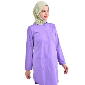 Conjunto de Uniforme Médico de Mezclilla con Hiyab Modesto, Manga Larga, Uniforme de Enfermera Musulmana con Bolsillos - Product Image 3