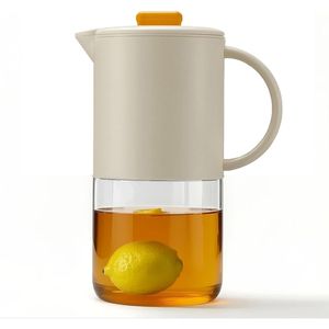 Borosilicate Glass <b>Tea</b> Fruit <b>Infusion</b> Pitcher Auto Spout Lid Shatterproof Plastic Shell Wide Mouth Design-62 oz (1.9 Quart) Jug - Product Image 1